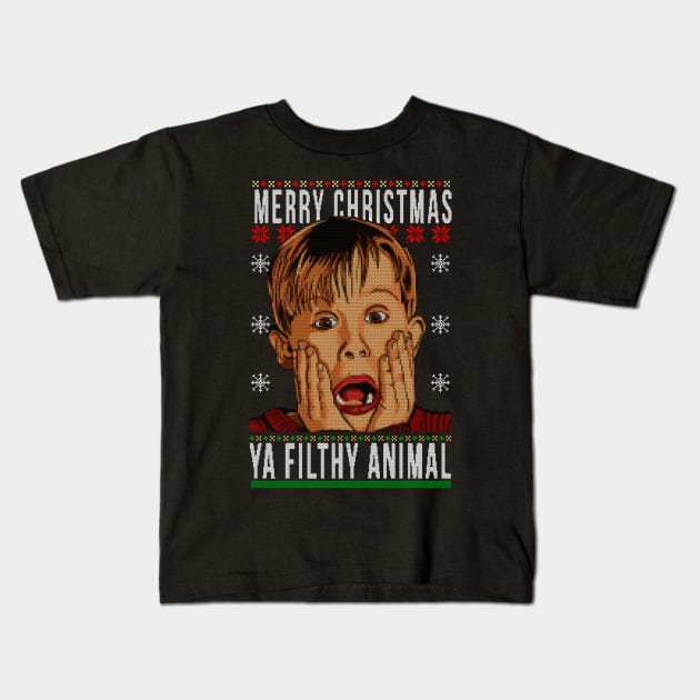 merry christmas ya filthy animal Kids T-Shirt by marscarey